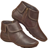 Womens Lapel Edge Ankle Boots Flat Warm Low Heel Side Zip Ladies Causal Shoes