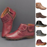Womens Lapel Edge Ankle Boots Flat Warm Low Heel Side Zip Ladies Causal Shoes