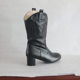 Ladies Wide Mid Calf Boots Western Chunky Booties Anti Slip Casual  Walking Shoes