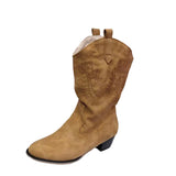 Ladies Wide Mid Calf Boots Western Chunky Booties Anti Slip Casual  Walking Shoes