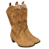 Ladies Wide Mid Calf Boots Western Chunky Booties Anti Slip Casual  Walking Shoes