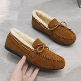 Women Lace Up Plush Ankle Boots Moccasin Casual Anti Skid Soft Warm Comfy Shoes