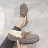 Women Lace Up Plush Ankle Boots Moccasin Casual Anti Skid Soft Warm Comfy Shoes