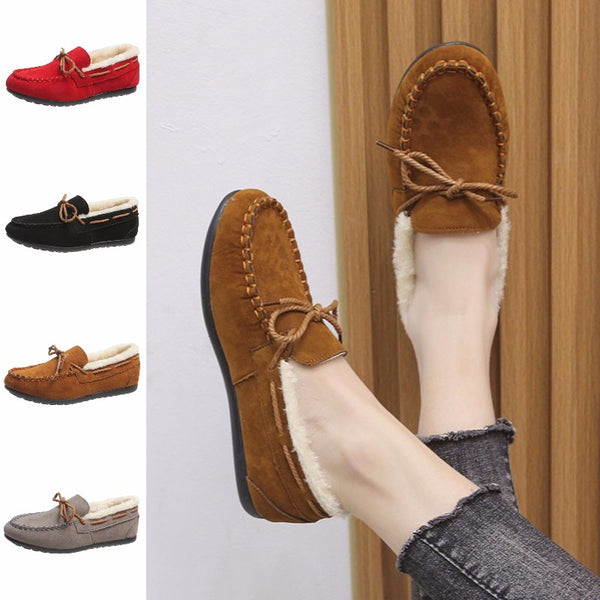 Women Lace Up Plush Ankle Boots Moccasin Casual Anti Skid Soft Warm Comfy Shoes