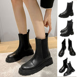 Womens Ladies Chelsea Ankle Black Boots Low Chunky Flat Low Heel Warm Shoes