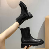 Womens Ladies Chelsea Ankle Black Boots Low Chunky Flat Low Heel Warm Shoes