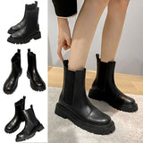 Womens Ladies Chelsea Ankle Black Boots Low Chunky Flat Low Heel Warm Shoes