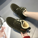Women Boots Ankle Platform Cotton Warm Fur Snow Boots Winter Lace Up Flat Bootie