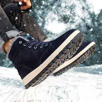 Men Ankle Boots Flat Shoes Sneakers Winter Warm Snow Boot Lace Up Round Toe Shos