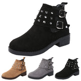 Ladies Buckle Chunky Heel Ankle Boots Round Toe Comfort Work Office Short Boots