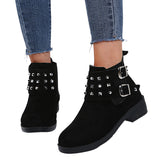 Ladies Buckle Chunky Heel Ankle Boots Round Toe Comfort Work Office Short Boots