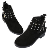 Ladies Buckle Chunky Heel Ankle Boots Round Toe Comfort Work Office Short Boots