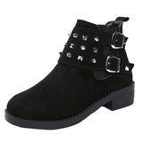 Ladies Buckle Chunky Heel Ankle Boots Round Toe Comfort Work Office Short Boots