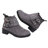 Ladies Buckle Chunky Heel Ankle Boots Round Toe Comfort Work Office Short Boots