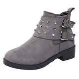 Ladies Buckle Chunky Heel Ankle Boots Round Toe Comfort Work Office Short Boots
