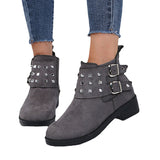 Ladies Buckle Chunky Heel Ankle Boots Round Toe Comfort Work Office Short Boots