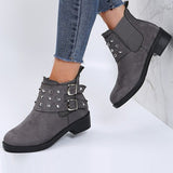 Ladies Buckle Chunky Heel Ankle Boots Round Toe Comfort Work Office Short Boots