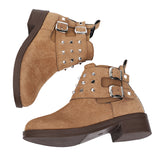 Ladies Buckle Chunky Heel Ankle Boots Round Toe Comfort Work Office Short Boots