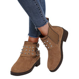 Ladies Buckle Chunky Heel Ankle Boots Round Toe Comfort Work Office Short Boots