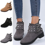 Ladies Buckle Chunky Heel Ankle Boots Round Toe Comfort Work Office Short Boots