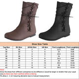 Women's Mid Calf Boots Flat Shoes Winter Warm Boot Lace Up Round Toe Retro Shoes