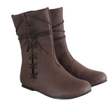 Women's Mid Calf Boots Flat Shoes Winter Warm Boot Lace Up Round Toe Retro Shoes