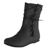 Women's Mid Calf Boots Flat Shoes Winter Warm Boot Lace Up Round Toe Retro Shoes