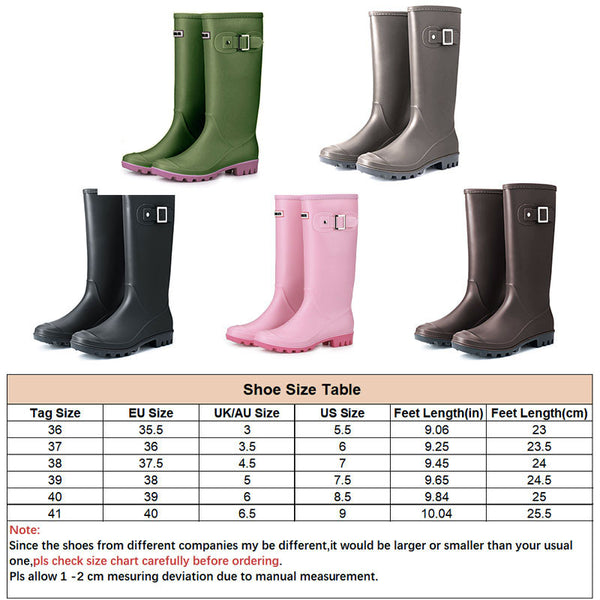 Women Rain Boots Round Toe Mid-Calf Solid Waterproof Casual Garden Buckle Boot