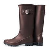 Women Rain Boots Round Toe Mid-Calf Solid Waterproof Casual Garden Buckle Boot