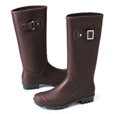 Women Rain Boots Round Toe Mid-Calf Solid Waterproof Casual Garden Buckle Boot