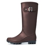 Women Rain Boots Round Toe Mid-Calf Solid Waterproof Casual Garden Buckle Boot