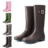 Women Rain Boots Round Toe Mid-Calf Solid Waterproof Casual Garden Buckle Boot