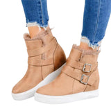 Womens Snow Ankle Boots Faux Fur Lined Flat Winter Boots High Top Wedge Sneakers