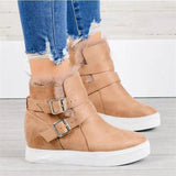 Womens Snow Ankle Boots Faux Fur Lined Flat Winter Boots High Top Wedge Sneakers