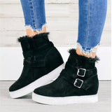 Womens Snow Ankle Boots Faux Fur Lined Flat Winter Boots High Top Wedge Sneakers