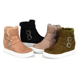 Womens Snow Ankle Boots Faux Fur Lined Flat Winter Boots High Top Wedge Sneakers