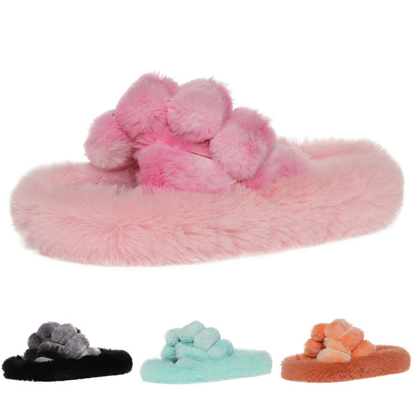 Womens Furry Slip On Slippers Comfortable Winter Warm Shoes Indoor House Sliders