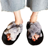 Womens Furry Slip On Slippers Comfortable Winter Warm Shoes Indoor House Sliders