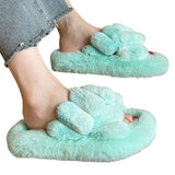 Womens Furry Slip On Slippers Comfortable Winter Warm Shoes Indoor House Sliders