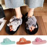 Womens Furry Slip On Slippers Comfortable Winter Warm Shoes Indoor House Sliders
