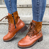 Women's Combat Boots Lace Up Round Toe Block Heel Comfortable Ankle Booties US