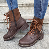 Women's Combat Boots Lace Up Round Toe Block Heel Comfortable Ankle Booties US