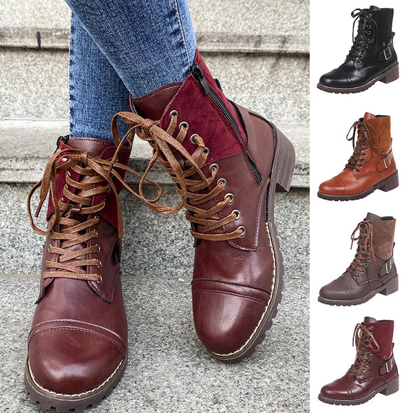 Women's Combat Boots Lace Up Round Toe Block Heel Comfortable Ankle Booties US