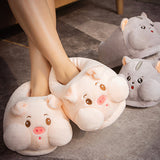 Womens Funny Warm Animal Slippers Furry Pink Pig Cute Cartoon Slippers House US