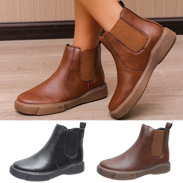 Womens Ankle Chelsea Vintage Boots Ladies Casual Flats Slip On Winter Shoes Size