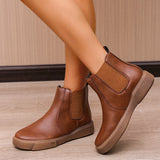Womens Ankle Chelsea Vintage Boots Ladies Casual Flats Slip On Winter Shoes Size