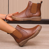 Womens Ankle Chelsea Vintage Boots Ladies Casual Flats Slip On Winter Shoes Size