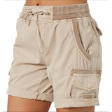 Women's Cotton Linen Wide Leg Cargo Shorts Casual Multi Pockets Loose Fit Shorts