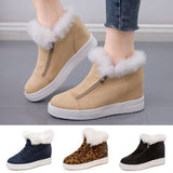 Womens Platform Hidden Wedge Sneake Zipper Ankle Boots Furry Velvet Comfy Shoes