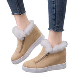 Womens Platform Hidden Wedge Sneake Zipper Ankle Boots Furry Velvet Comfy Shoes